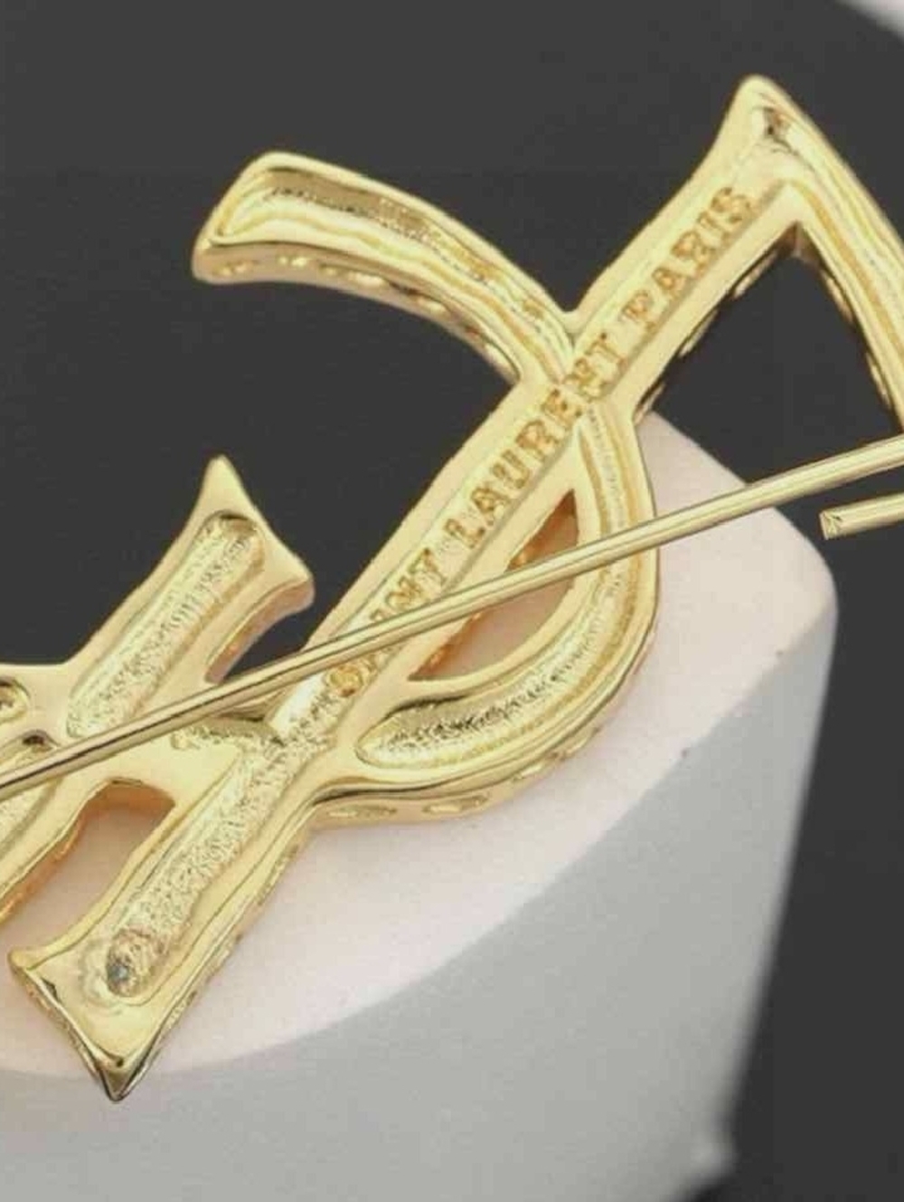 Yves Saint Laurent Gold Monogram Brooch for Women - Picture 4 of 5